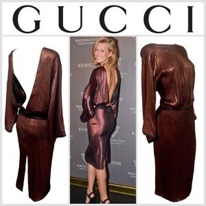 Gucci S/S 2014 Burgundy Highly Publicized Stunning Lurex Dress Sz 40 With Tags